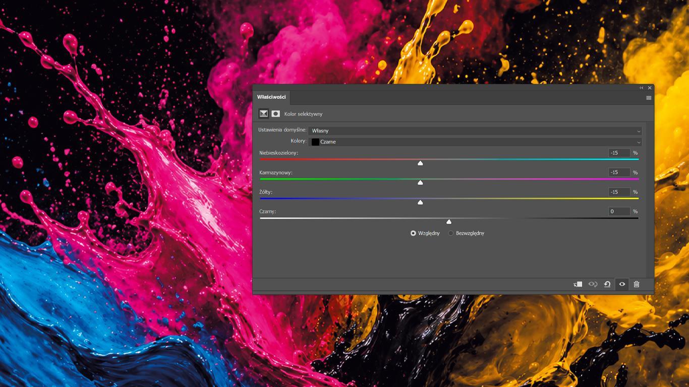 Kolor selektywny w Photoshopie – redukcja CMY w zakresie czerni w celu obniżenia Total Ink